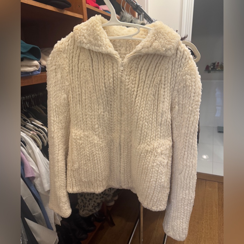 White Fur Zip Up Jacket